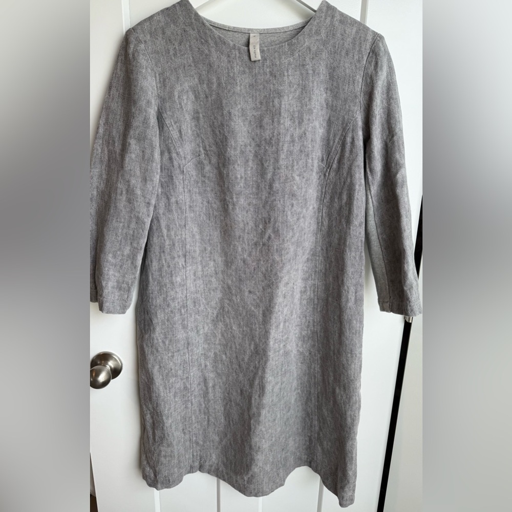 Studio 412 Medium Grey Linen Shift Dress 3/4 Sleeves Minimal Coastal Preppy